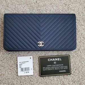 Authentic Chanel Navy Chevron Wallet
